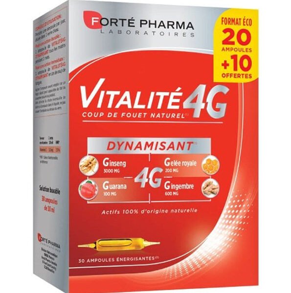 Forte Pharma Vitalité 4g Dynamisant – 20 Ampoules +10 offertes